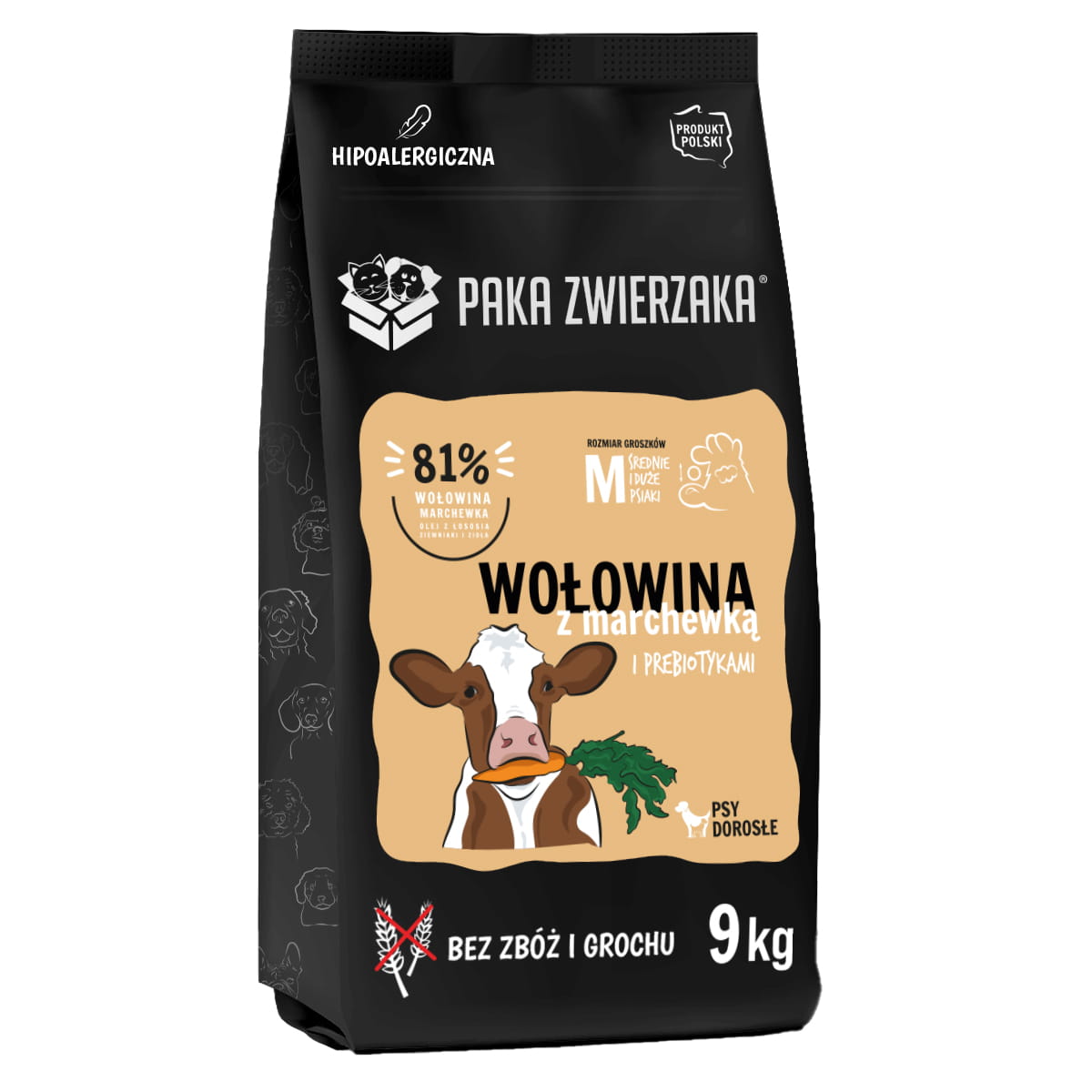 PAKA ZWIERZAKA SUCHA KARMA DLA PSA WOŁOWINA Z MARCHEWKĄ M 9KG