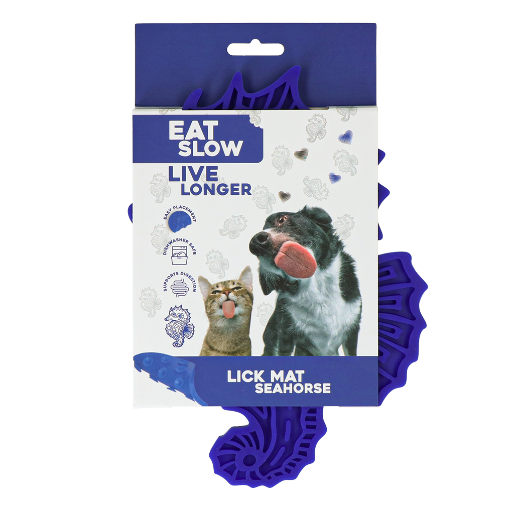 EAT SLOW LIVE LONGER LICK MAT SEAHORSE BLAUW