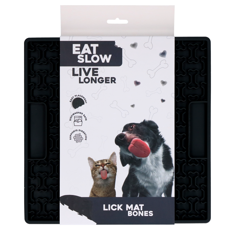 EAT SLOW LIVE LONGER LICK MAT BONES GREY