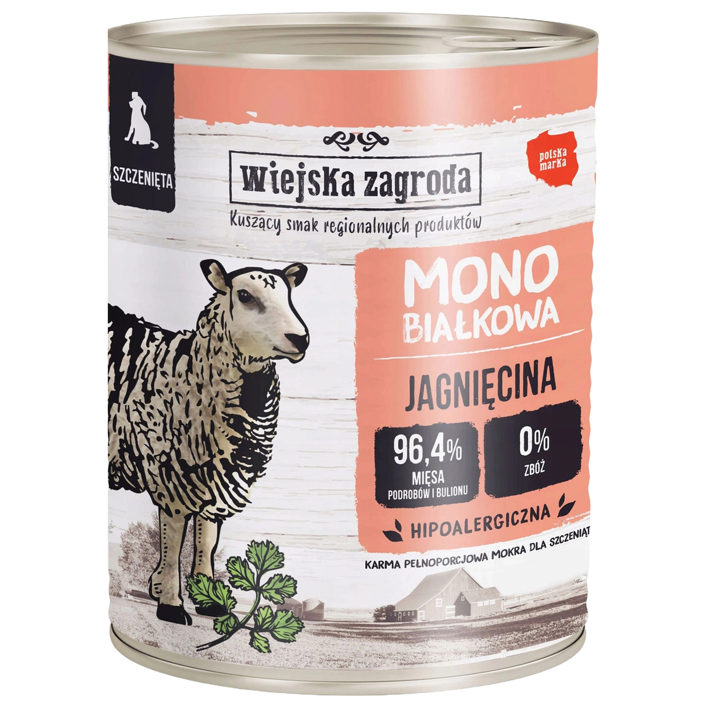 WIEJSKA ZAGRODA MONO JUNIOR MOKRA KARMA DLA PSA JAGNIĘCINA 800G