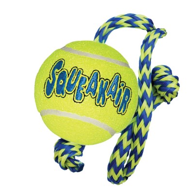KONG AIR SQUEAKER TENNIS BALL  M 6 CM WITH ROPE 52 CM