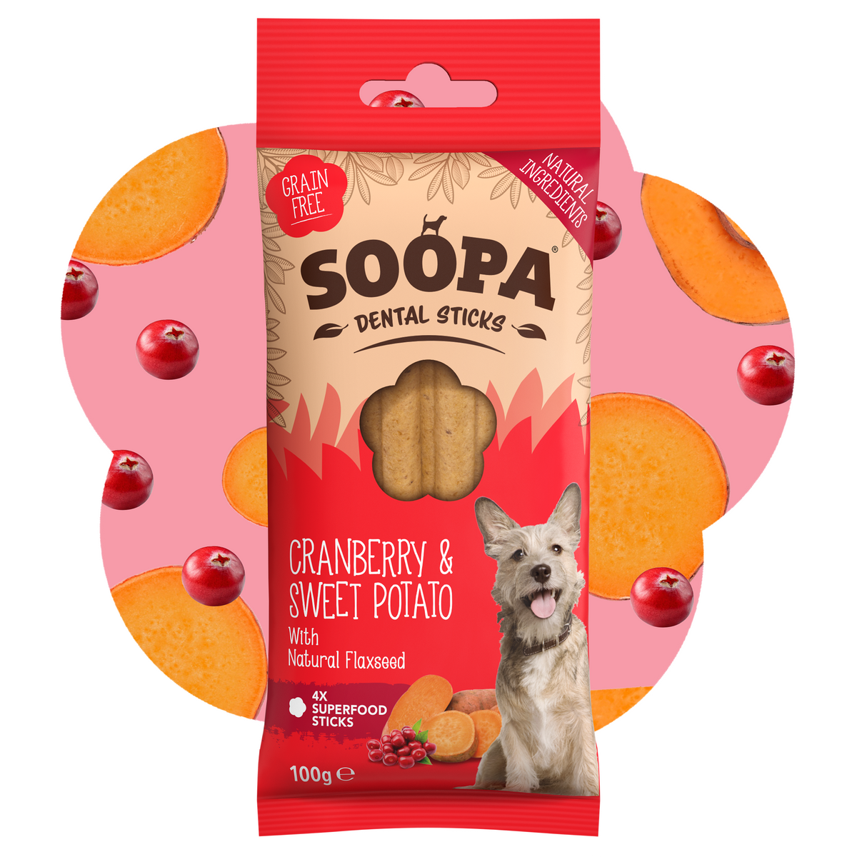 SOOPA DENTAL STICK PRZYSMAK DLA PSA CRANBERRY SWEET POTATO 100G
