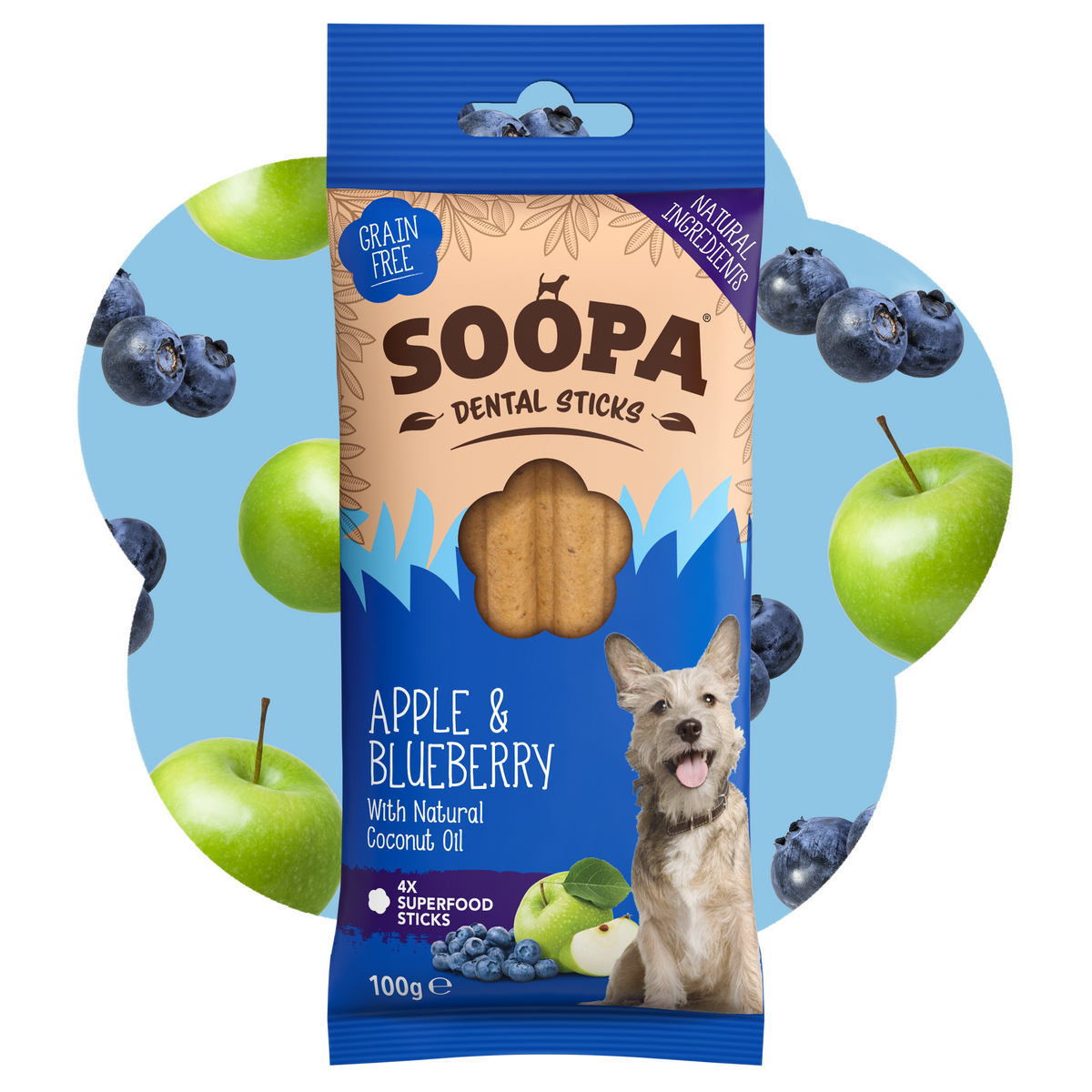 SOOPA DENTAL STICK PRZYSMAK DLA PSA APPLE BLUEBERRY 100G
