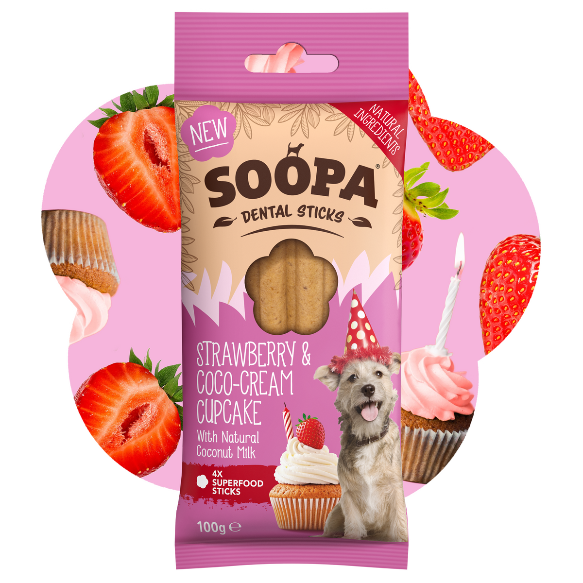 SOOPA DENTAL STICK PRZYSMAK DLA PSA STRAWBERRY COCO CREAM CUPCAKE 100G