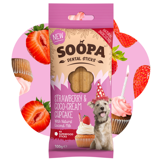 SOOPA DENTAL STICK PRZYSMAK DLA PSA STRAWBERRY COCO CREAM CUPCAKE 100G