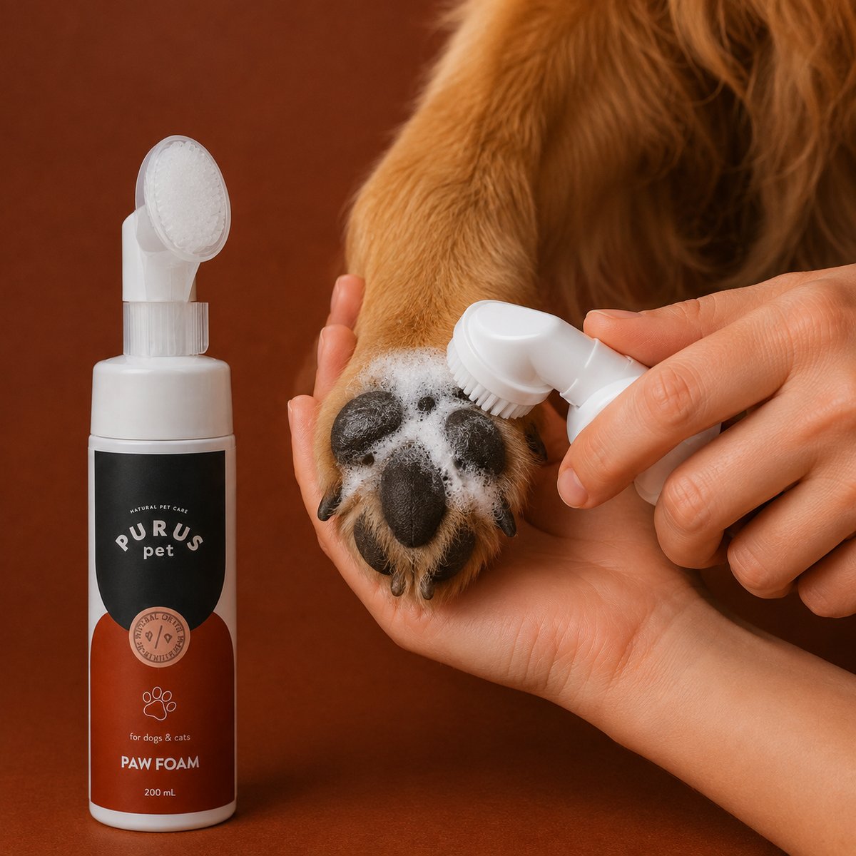 PURUS PET PIANA DO CZYSZCZENIA PSICH ŁAP – BEZWODNY ŚRODEK DO MYCIA ŁAP 200 ML