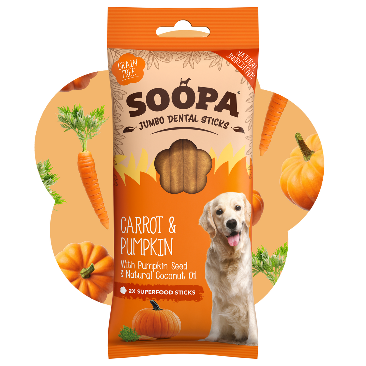SOOPA JUMBO DENTAL STICK PRZYSMAK DLA PSA CARROT PUMPKIN 185G