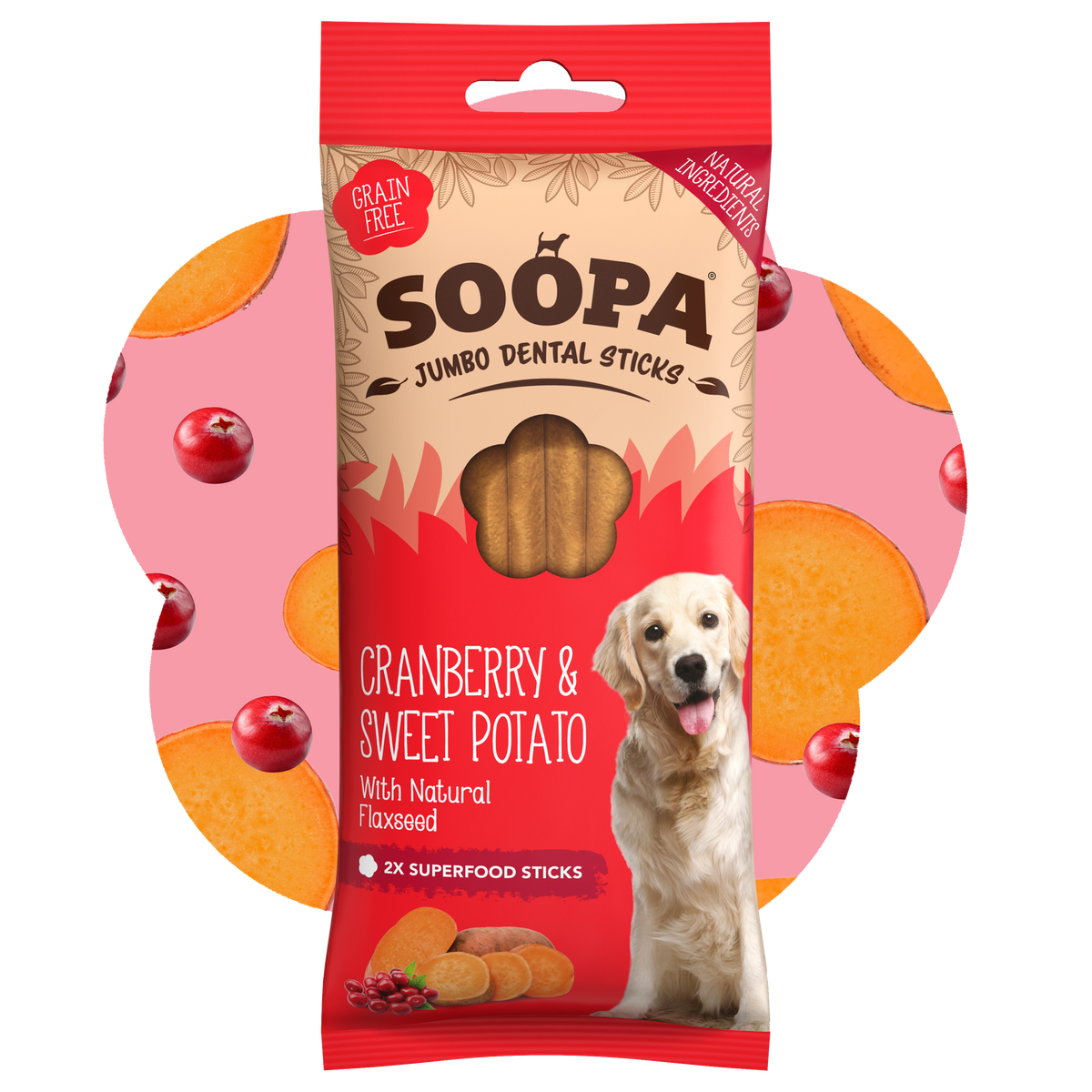 SOOPA JUMBO DENTAL STICK PRZYSMAK DLA PSA CRANBERRY SWEET POTATO 185G