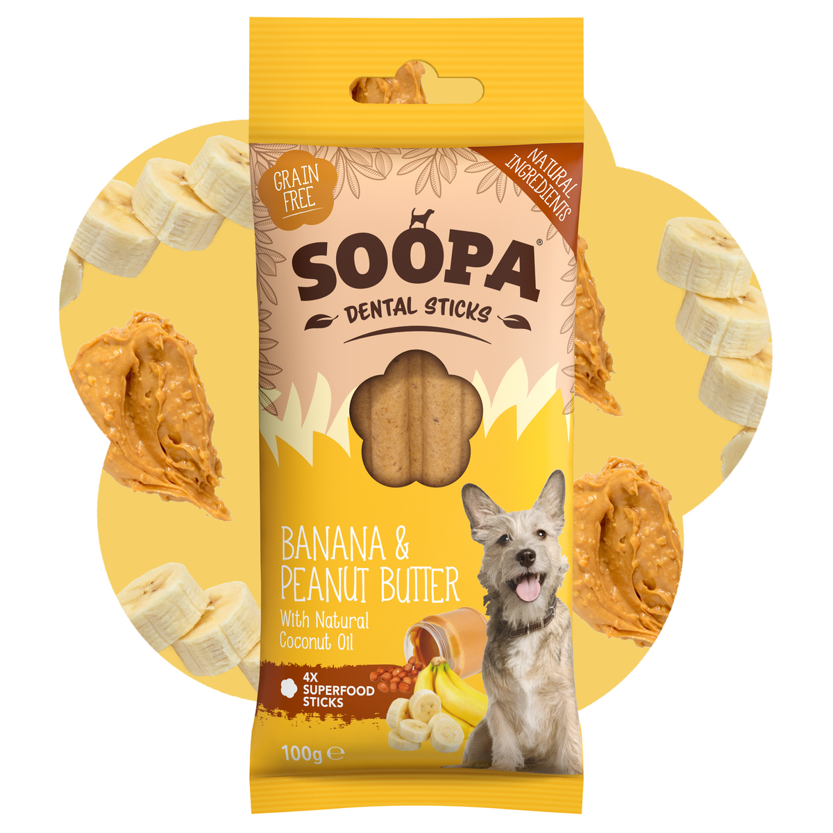 SOOPA DENTAL STICK PRZYSMAK DLA PSA BANANA PEANUT BUTTER 100G