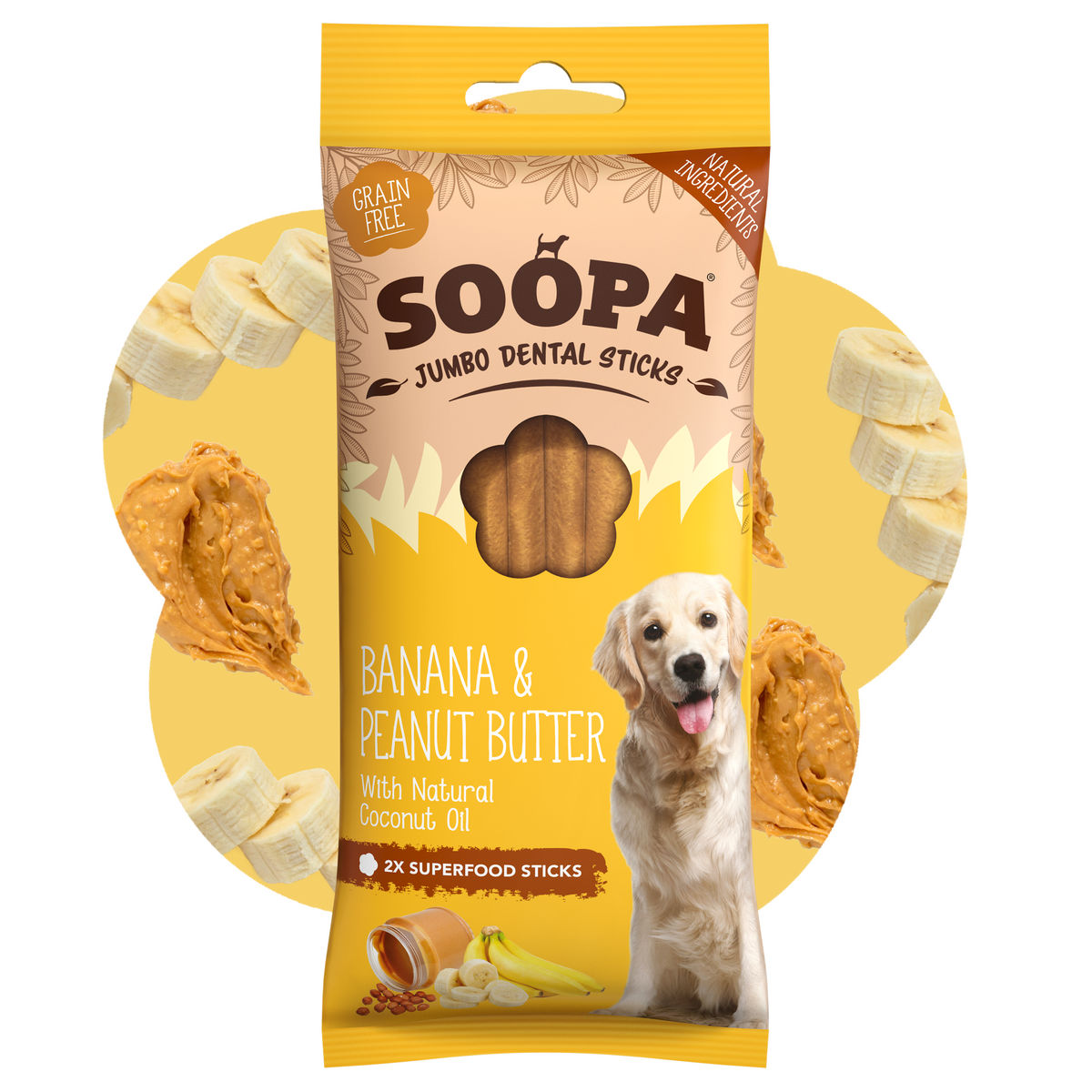 SOOPA JUMBO DENTAL STICK PRZYSMAK DLA PSA BANANA PEANUT BUTTER 185G