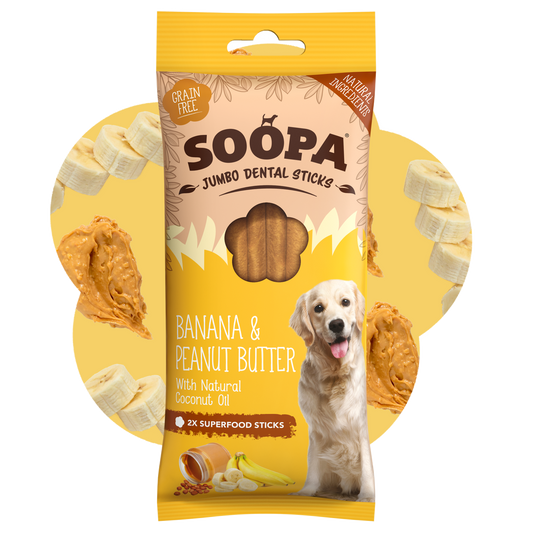 SOOPA JUMBO DENTAL STICK PRZYSMAK DLA PSA BANANA PEANUT BUTTER 185G