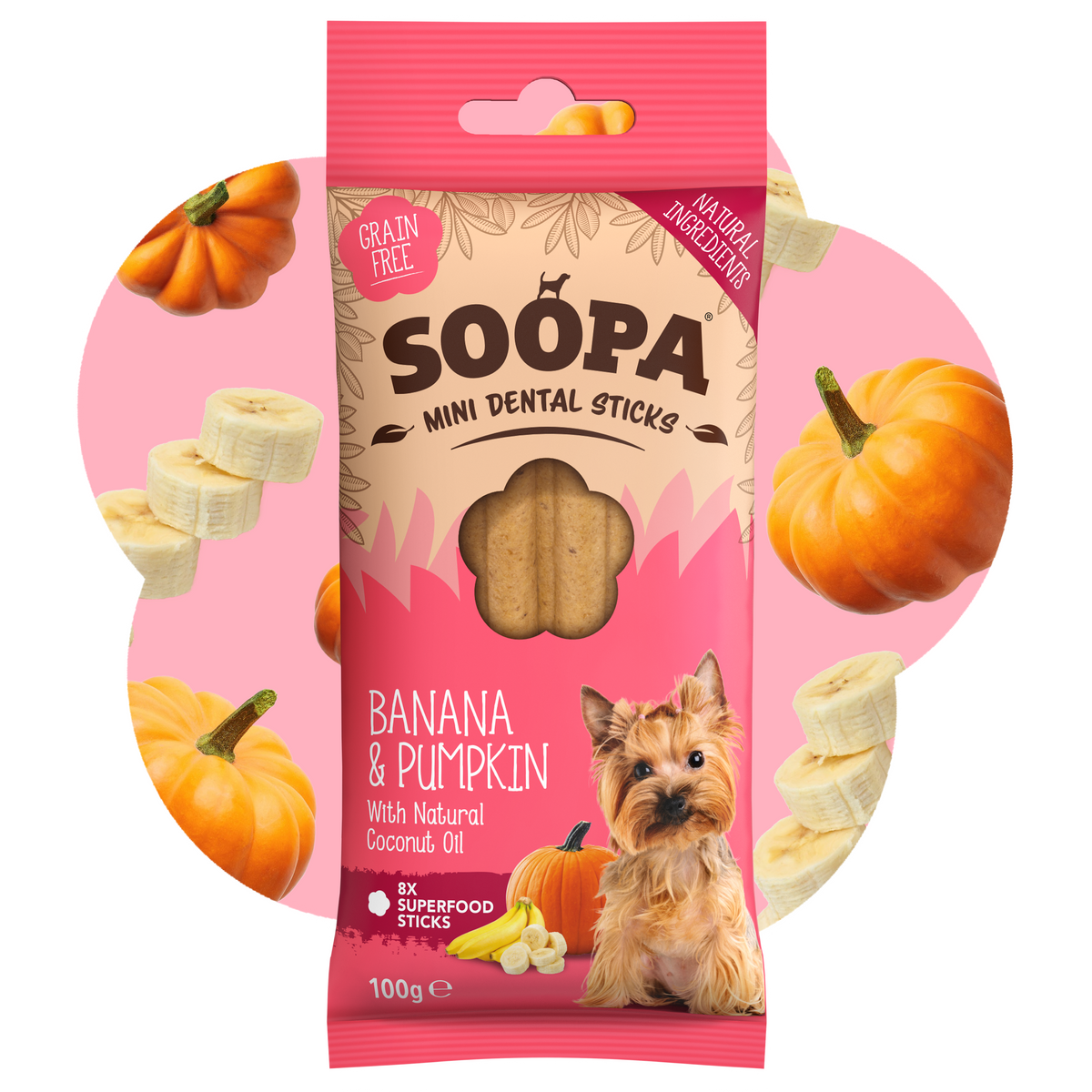 SOOPA MINI DENTAL STICK PRZYSMAK DLA PSA BANANA PUMPKIN 100G