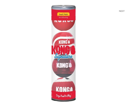 KONG SIGNATURE BALLS 4-PK ASSORTED SM