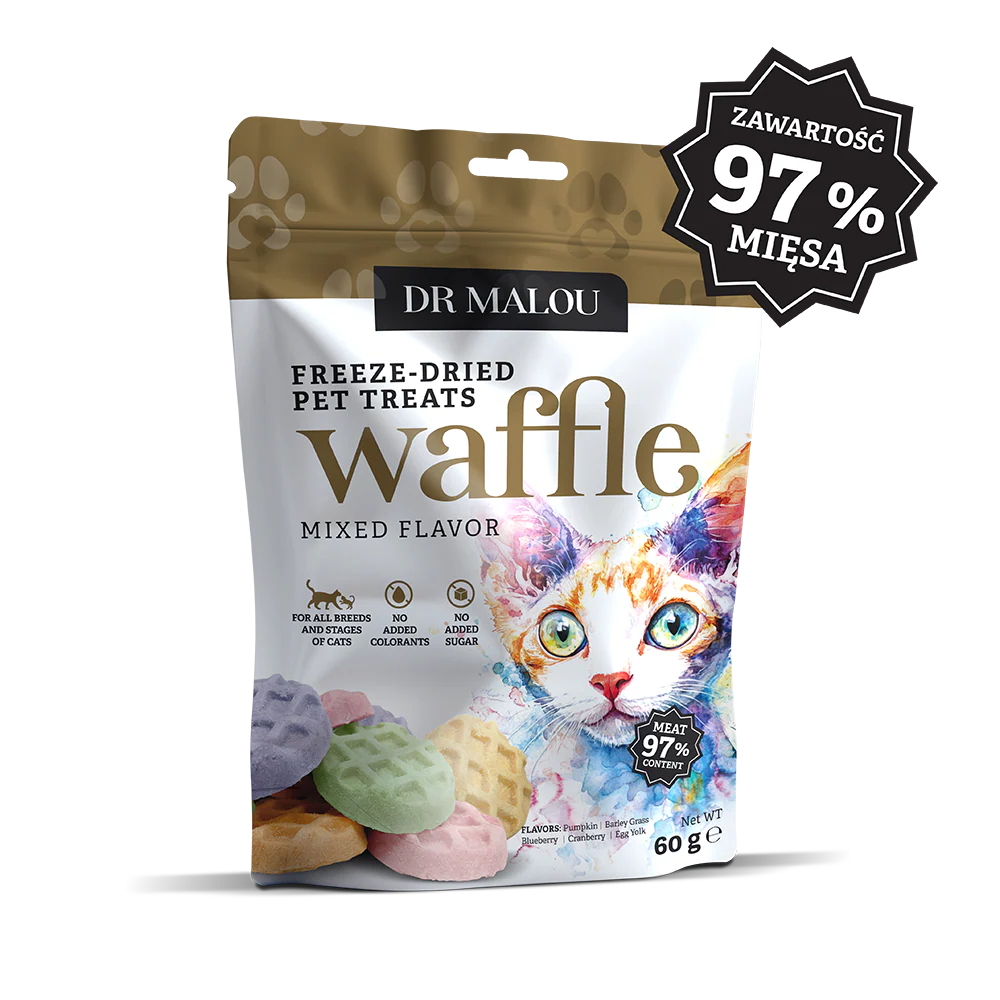 DR MALOU WAFFLE LIOFILIZOWANE DLA KOTA Z MIĘSA KURCZAKA MIX SMAKÓW 60G