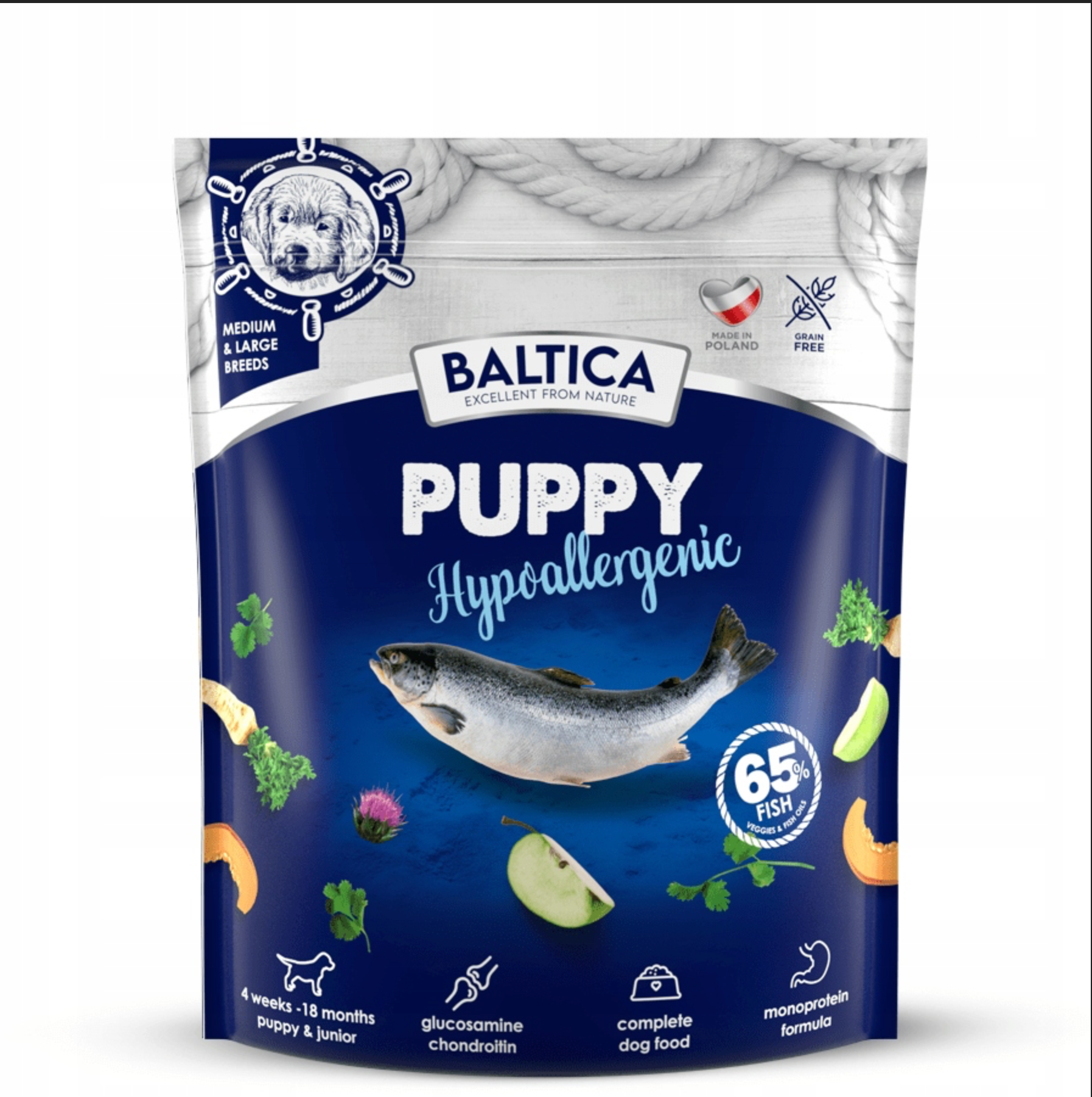 BALTICA HIPOALERGICZNA SZCZENIAK SUCHA KARMA DLA PSA SALMON M/L 1KG