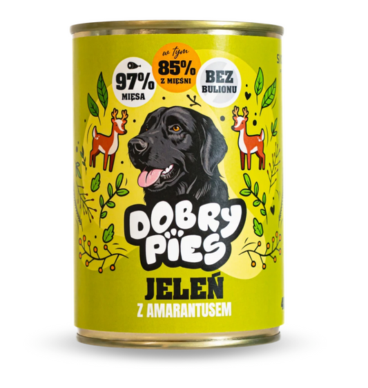 DOBRY PIES MOKRA KARMA DLA PSA JELEŃ, WIEPRZOWINA, AMARANTUS 400G