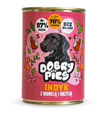 DOBRY PIES MOKRA KARMA DLA PSA INDYK, WIEPRZOWINA, MORELA, BAZYLIA 400G