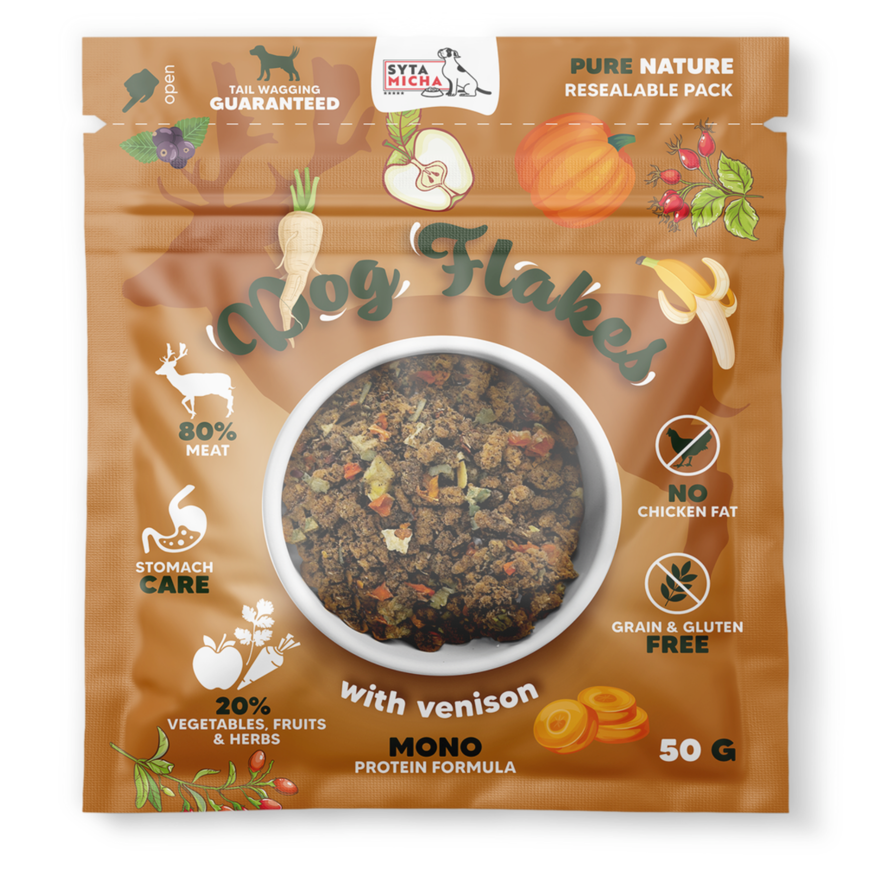 SYTA MICHA DOG FLAKES SUSZONA KARMA DLA PSA DZICZYZNA 50G