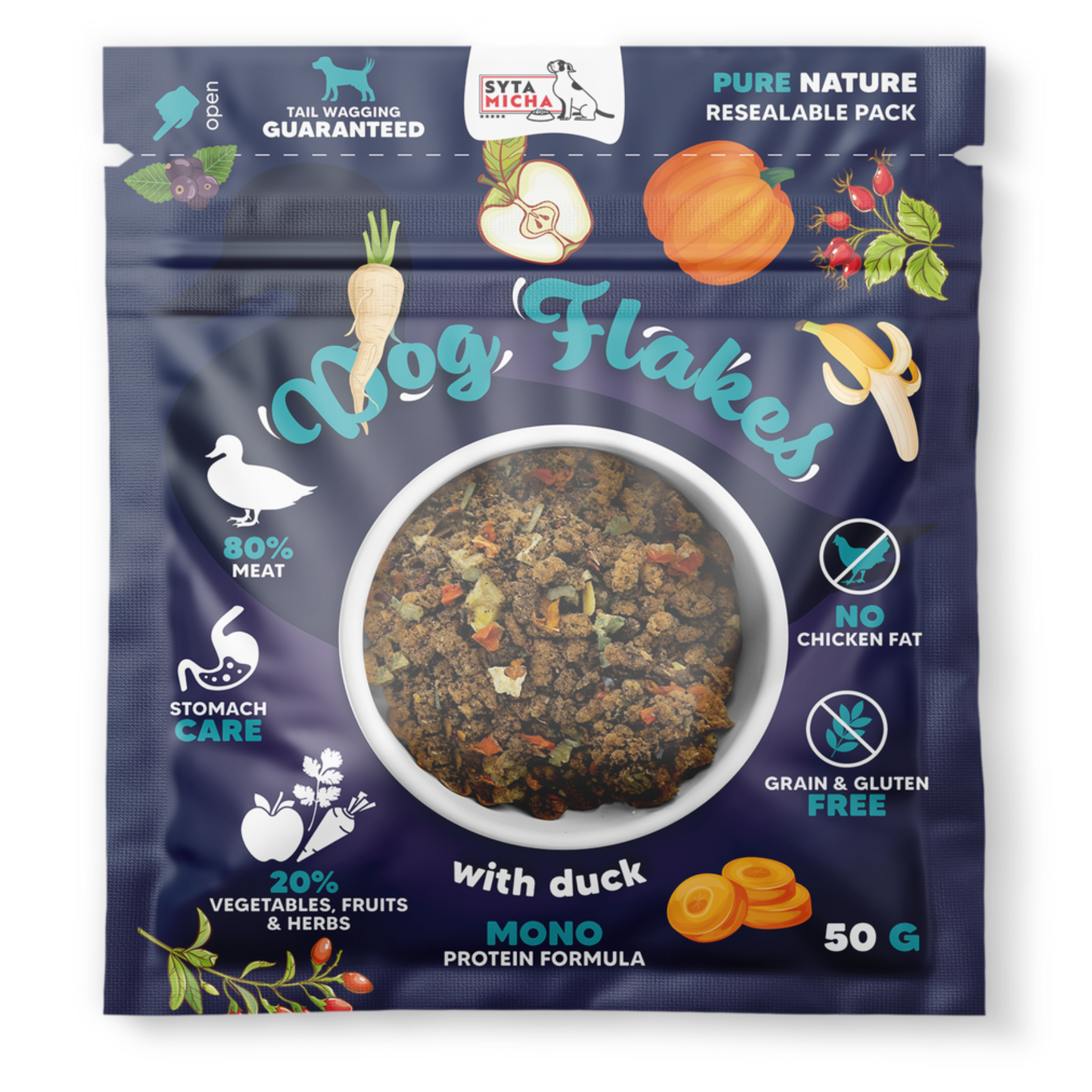 SYTA MICHA DOG FLAKES SUSZONA KARMA DLA PSA KACZKA 50G