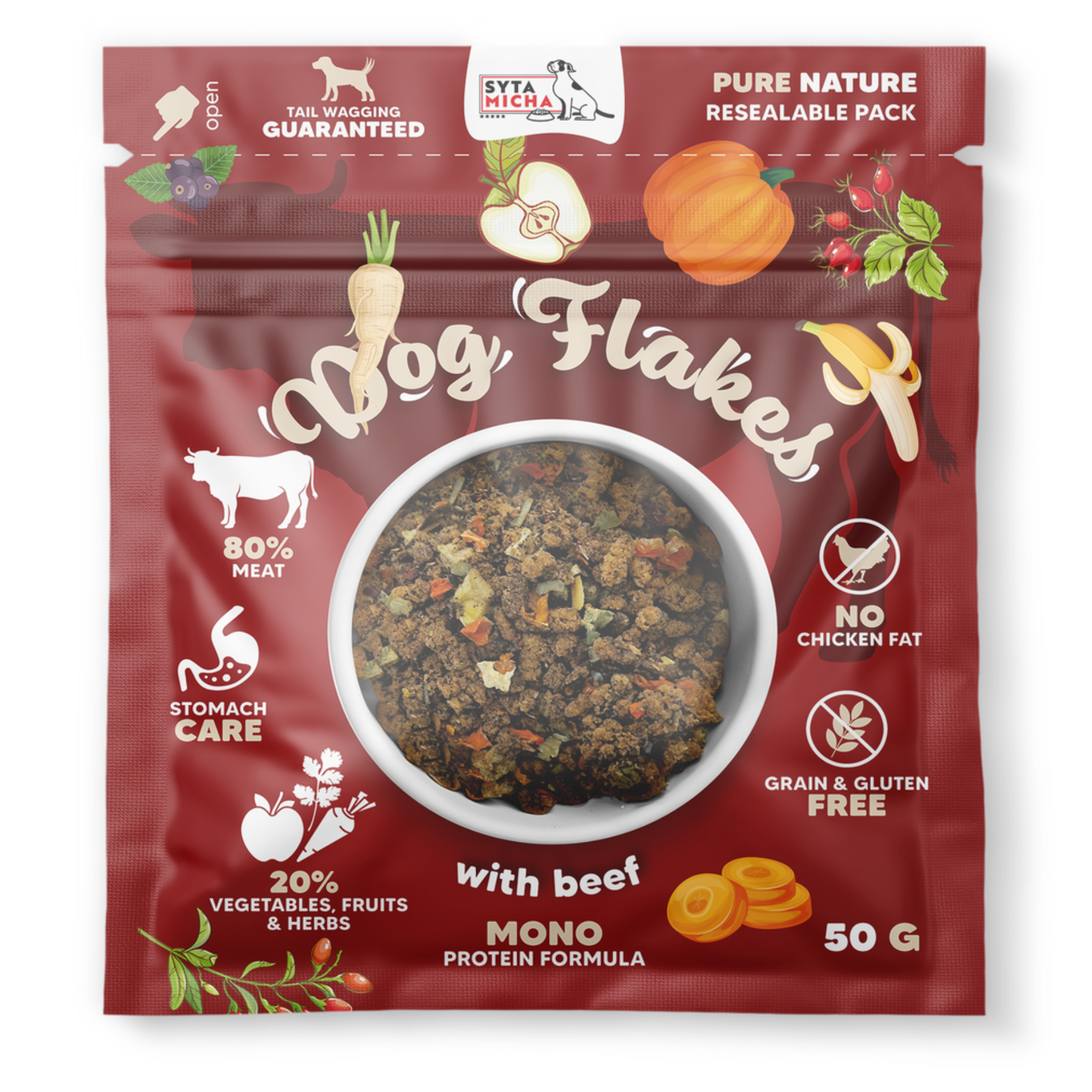 SYTA MICHA DOG FLAKES SUSZONA KARMA DLA PSA WOŁOWINA 50G