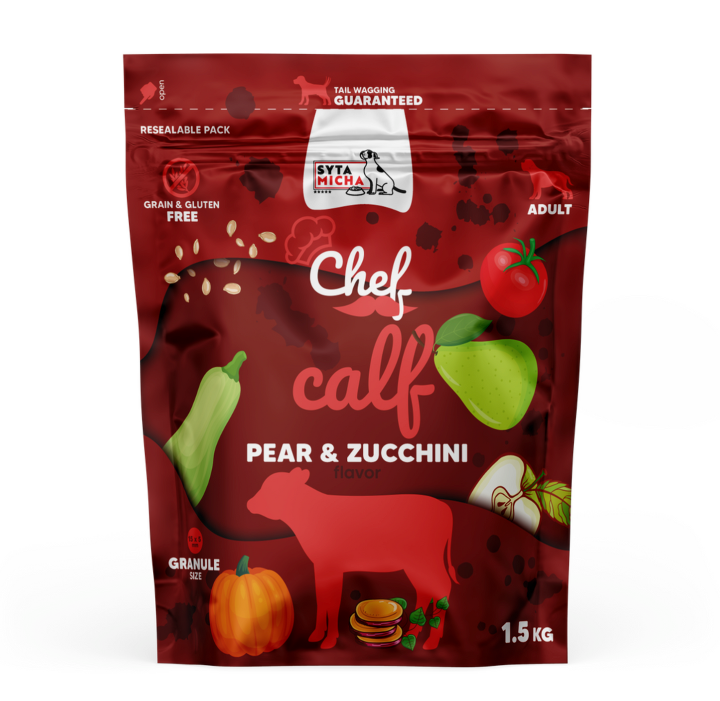 SYTA MICHA CHEF SUCHA KARMA DLA PSA CIELĘCINA, GRUSZKA, CUKINIA 1,5KG
