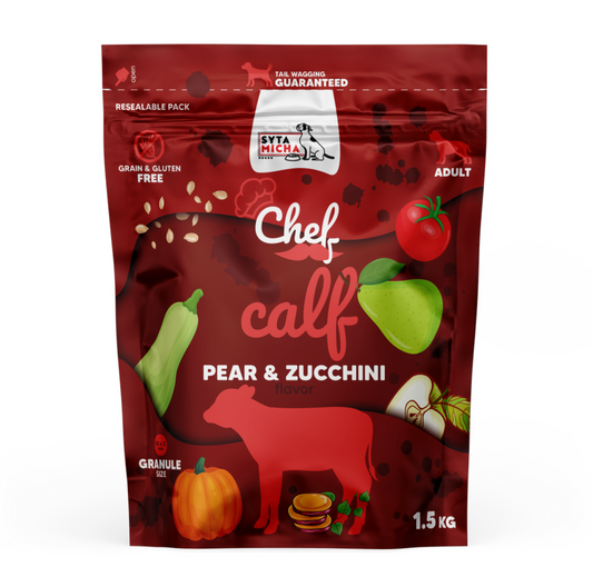 SYTA MICHA CHEF SUCHA KARMA DLA PSA CIELĘCINA, GRUSZKA, CUKINIA 1,5KG