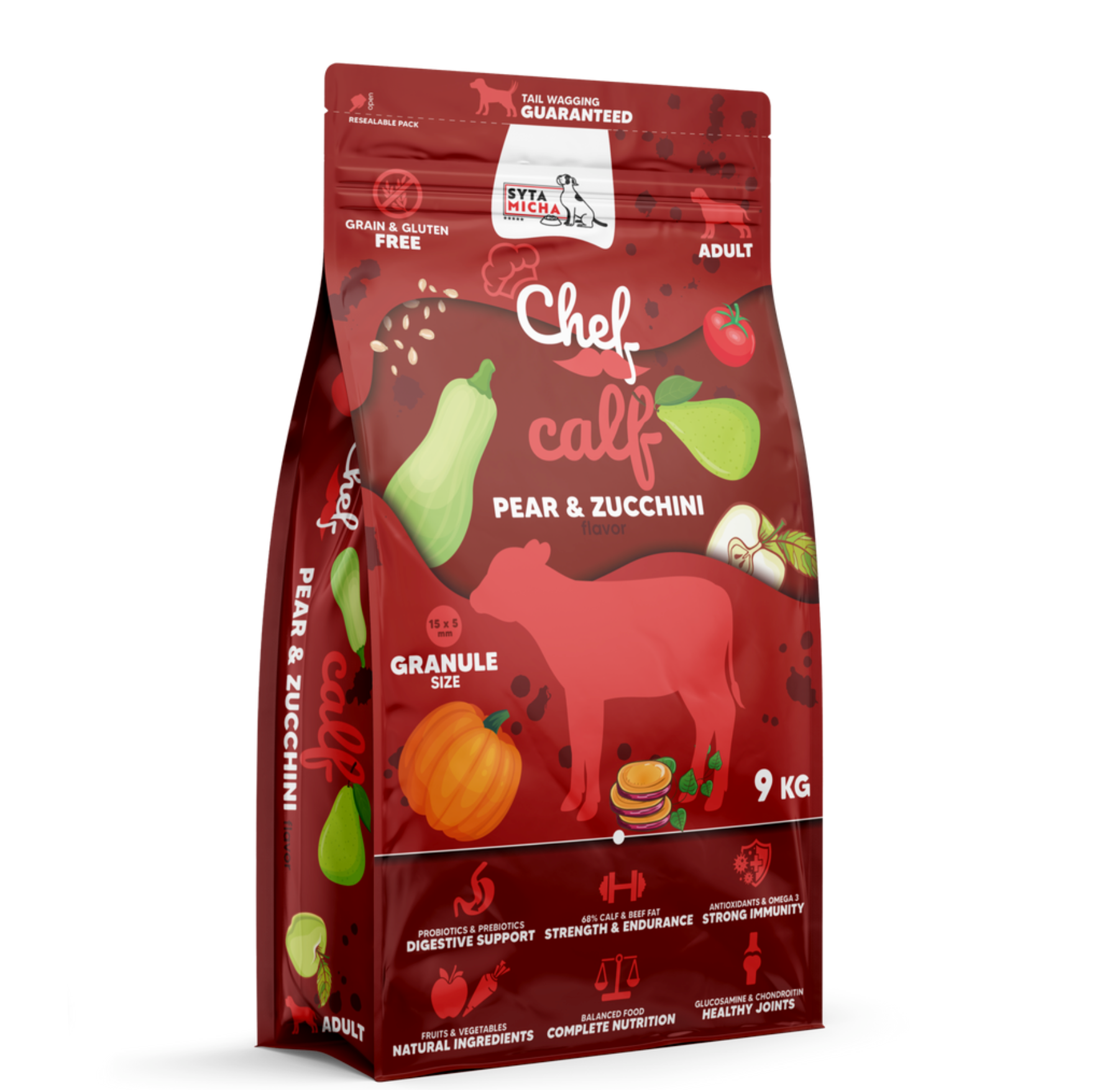 SYTA MICHA CHEF SUCHA KARMA DLA PSA CIELĘCINA, GRUSZKA, CUKINIA 9KG