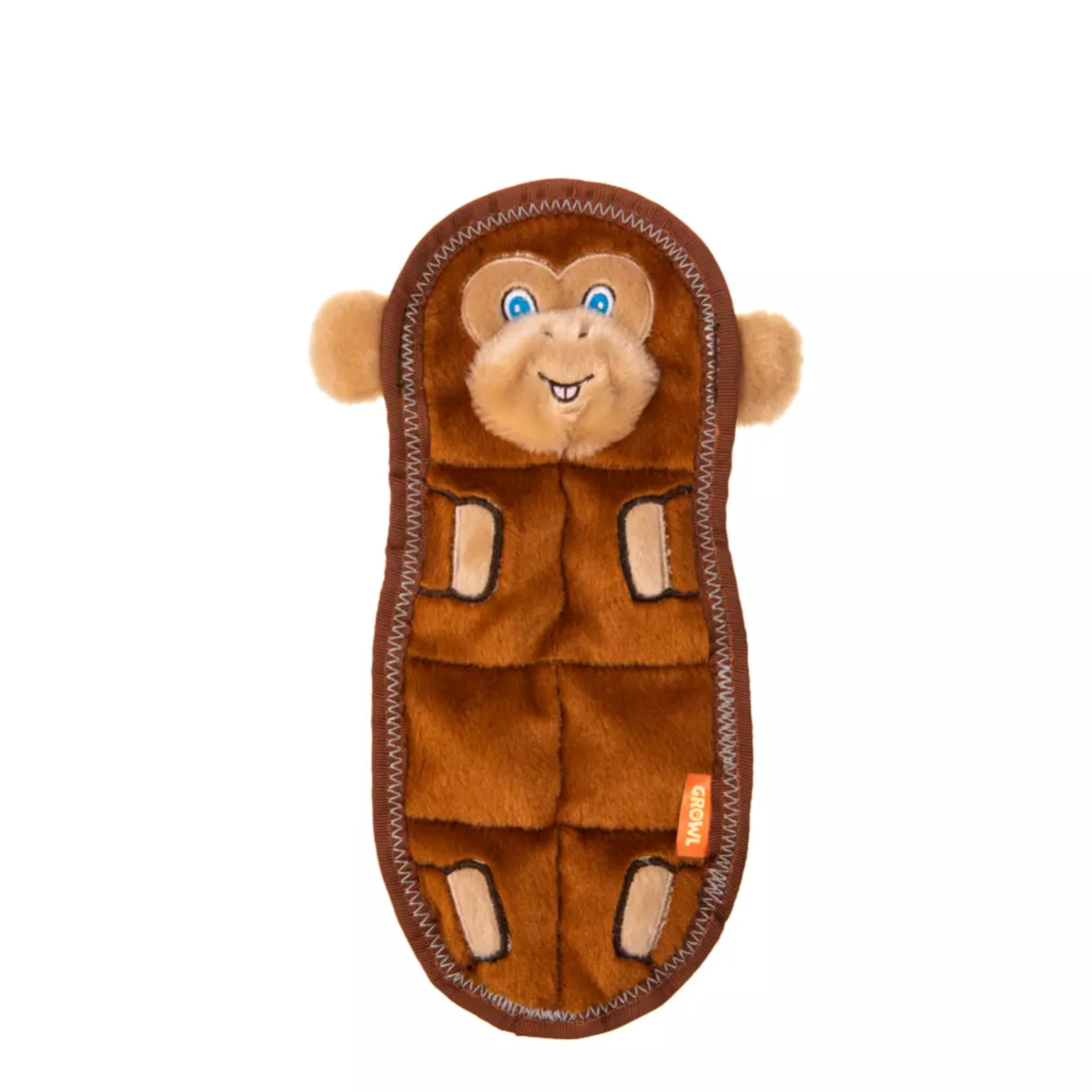 GROWL ZOO MATZ MONKEY BROWN - WYTRZYMAŁA PŁASKA ZABAWKA DLA PSA Z PISZCZAŁKAMI