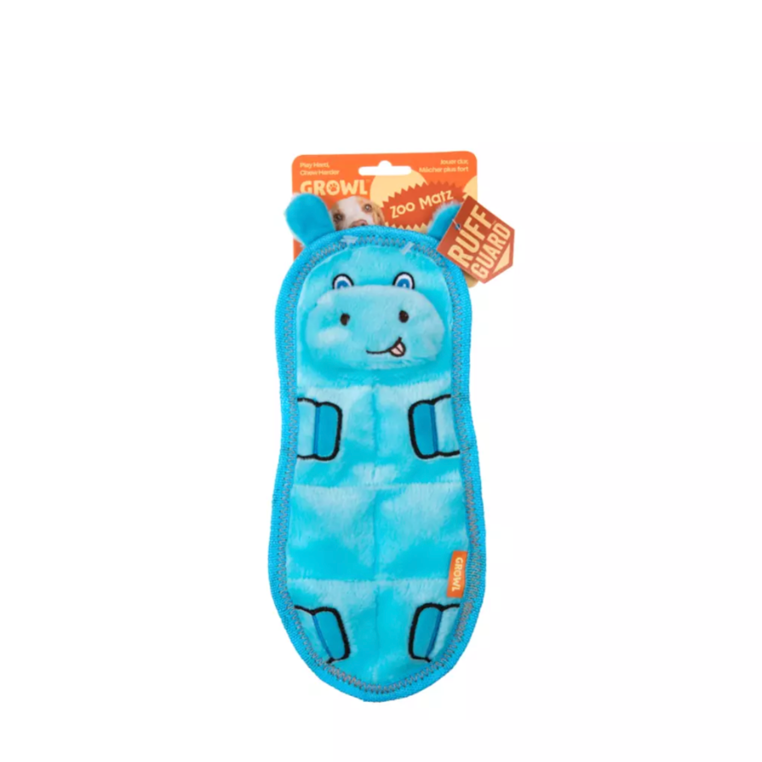 GROWL ZOO MATZ HIPPO BLUE - WYTRZYMAŁA PŁASKA ZABAWKA DLA PSA Z PISZCZAŁKAMI