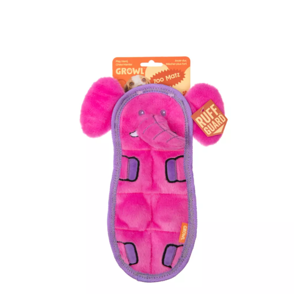 GROWL ZOO MATZ ELEPHANT PINK- WYTRZYMAŁA PŁASKA ZABAWKA DLA PSA Z PISZCZAŁKAMI