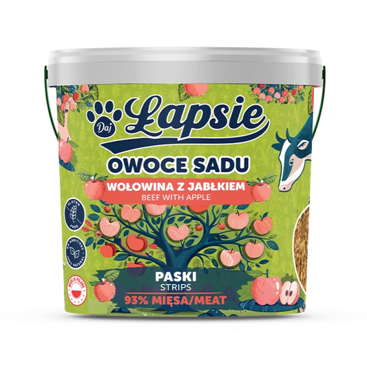 ŁAPSIE PASKI OWOCE SADU WOŁOWINA Z JABŁKIEM 1 SZTUKA