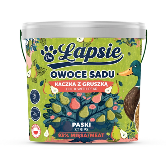 ŁAPSIE PASKI OWOCE SADU KACZKA Z GRUSZKĄ 1 SZTUKA