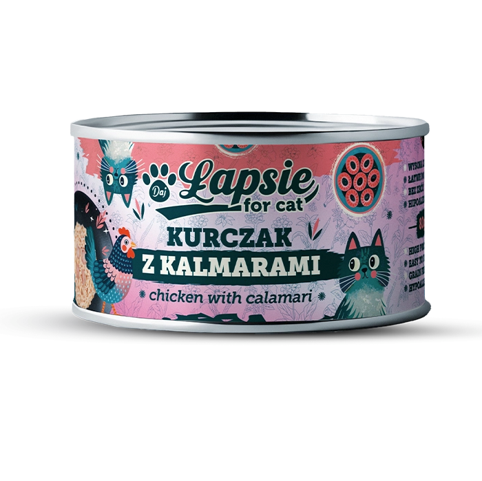 ŁAPSIE KOT KURCZAK Z KALMARAMI W BULIONIE 80G