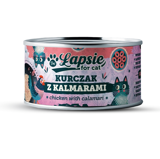ŁAPSIE KOT KURCZAK Z KALMARAMI W BULIONIE 80G