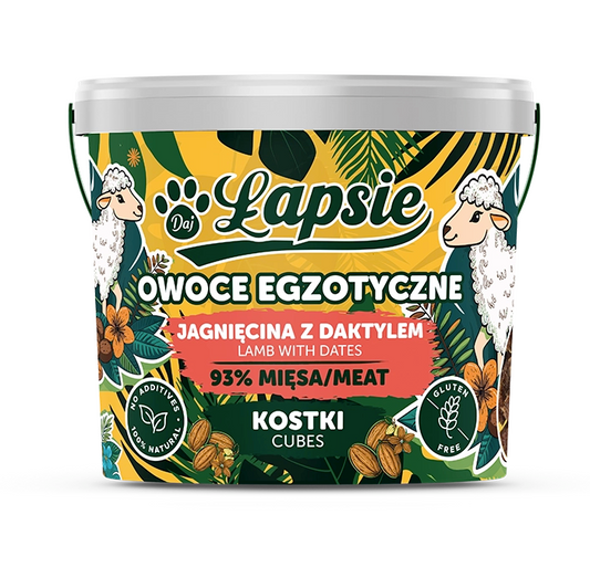 ŁAPSIE KOSTKI OWOCE EGZOTYCZNE JAGNIĘCINA Z DAKTYLEM 160G
