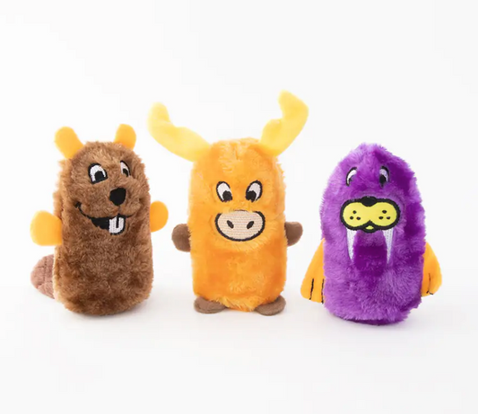 ZIPPY PAWS SQUEAKIE BUDDIES 3PACK BEAVER MOOSE WALRUS