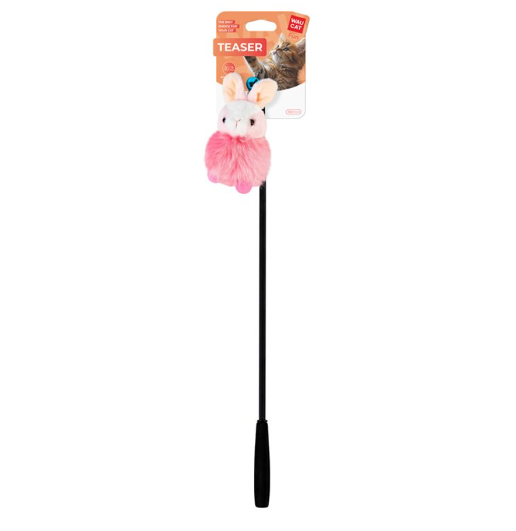 WAUCAT FUN TEASER WĘDKA Z KRÓLICZKIEM RÓŻOWA PLASTIK SZTUCZNE FUTRO PLUSZ 1800 MM