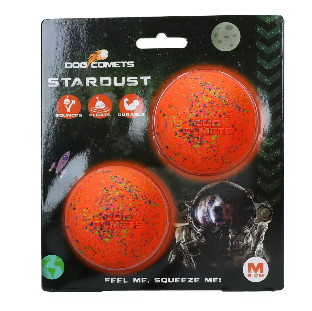 DOG COMETS BALL STARDUST ORANGE M 2-PACK