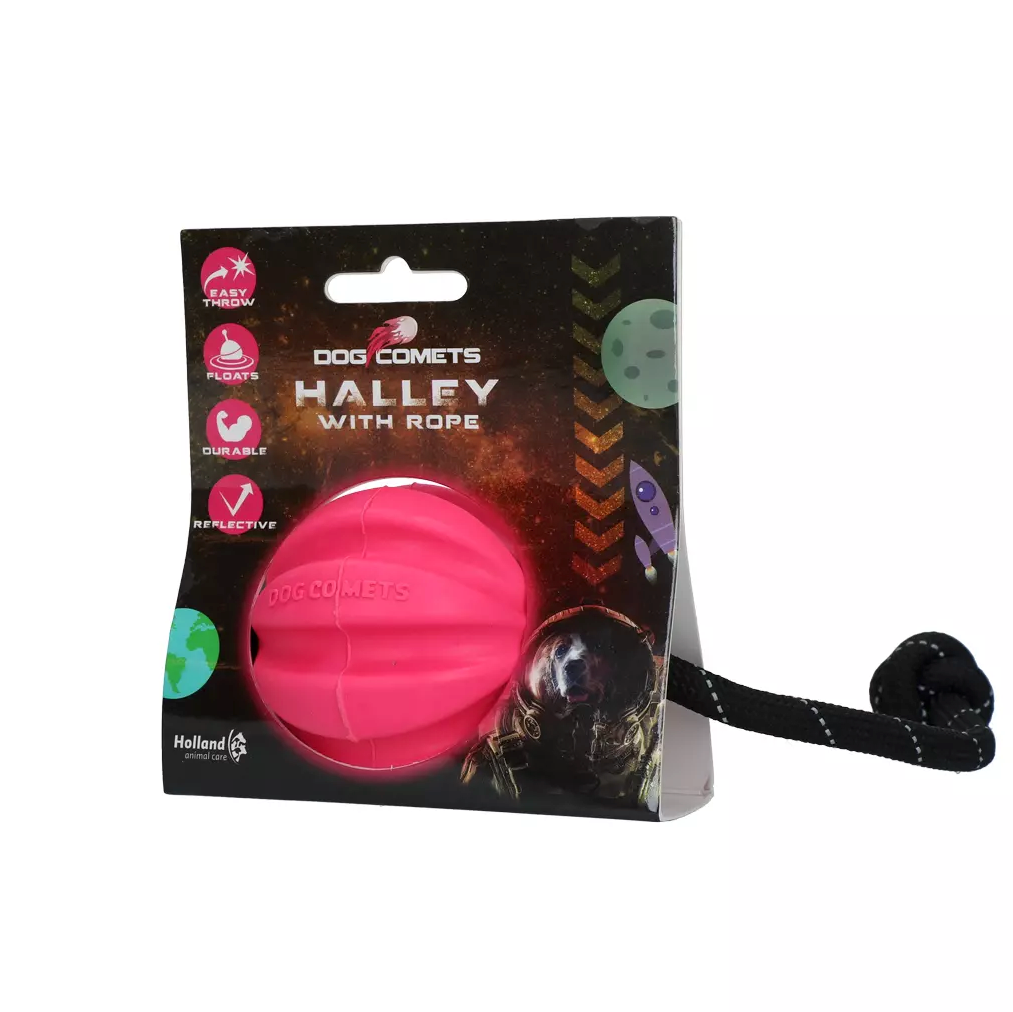 DOG COMETS BALL METEORITE PINK WITH ROPE