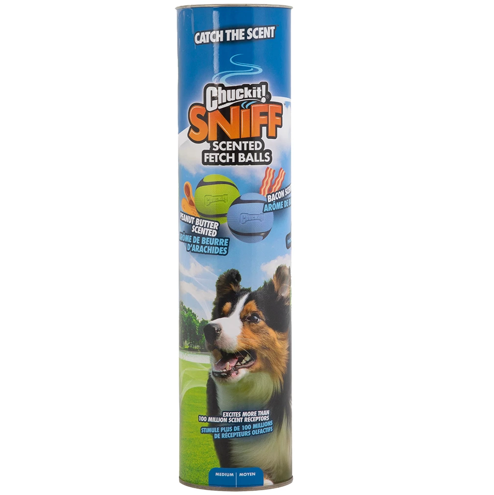 CHUCKIT SNIFF FETCH BALLS MD CANISTER 4PK