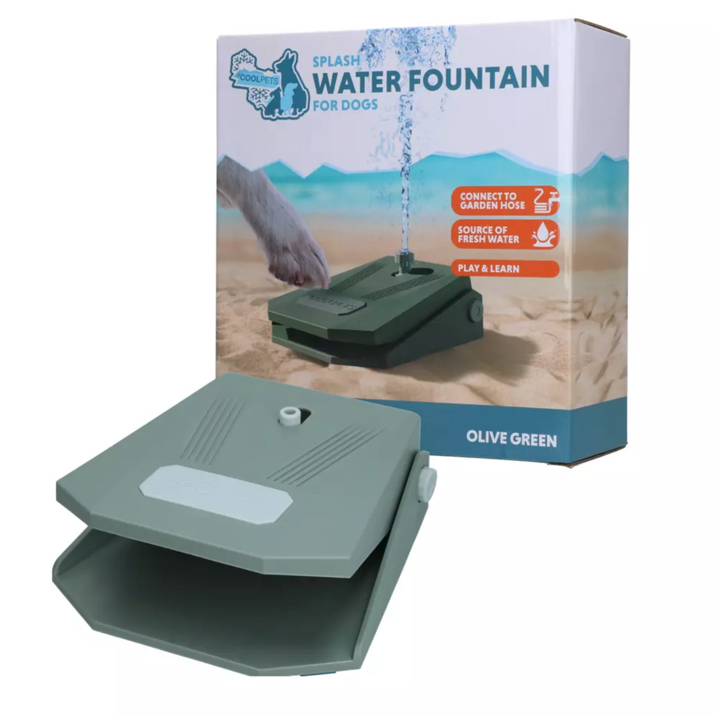 COOLPETS SPLASH WATER FOUNTAIN OLIVE GREEN