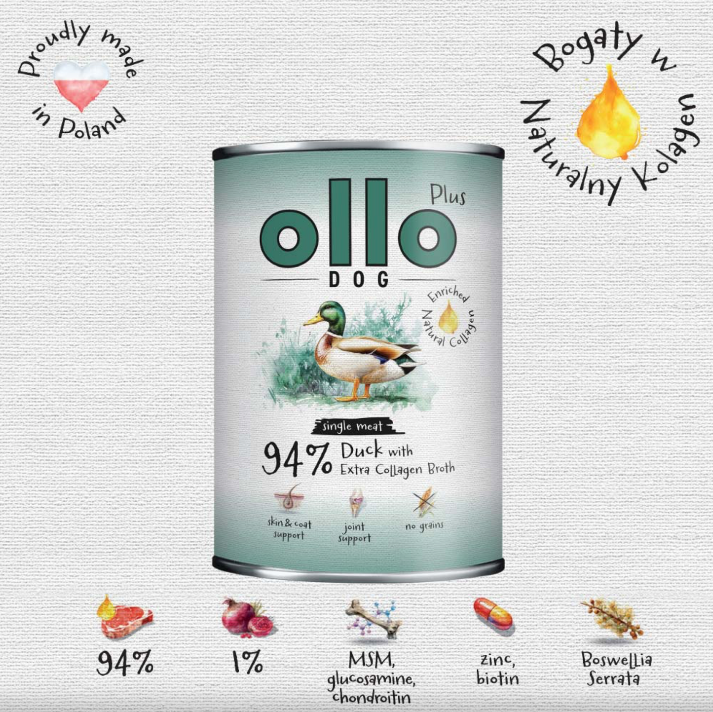 OLLO PLUS KOLAGEN MOKRA KARMA PIES KACZKA 800G