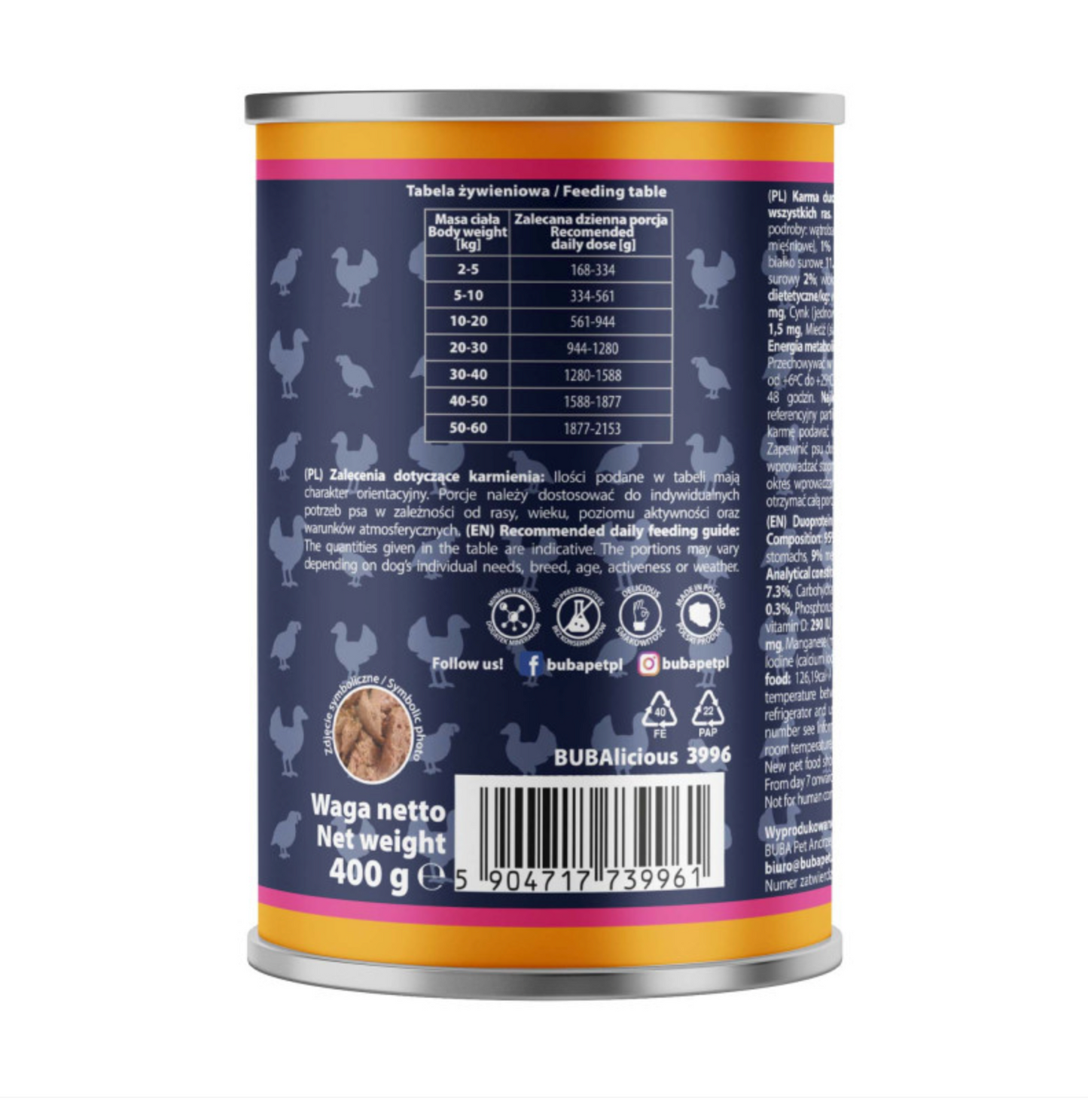BUBA BUBALICIOUS DUO PURE MOKRA KARMA DLA PSA INDYK PRZEPIÓRKA 400G