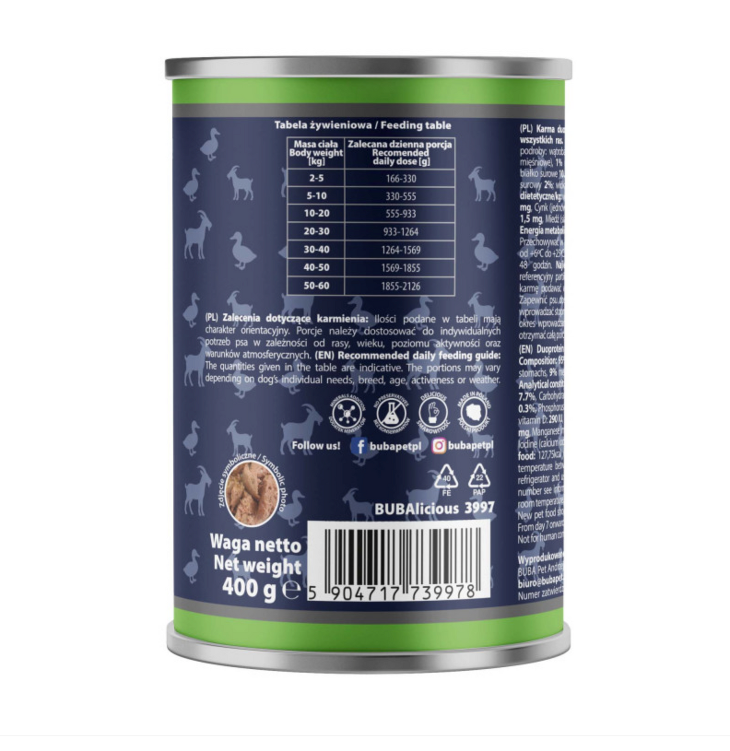 BUBA BUBALICIOUS DUO PURE MOKRA KARMA DLA PSA KACZKA I KOZA 400G