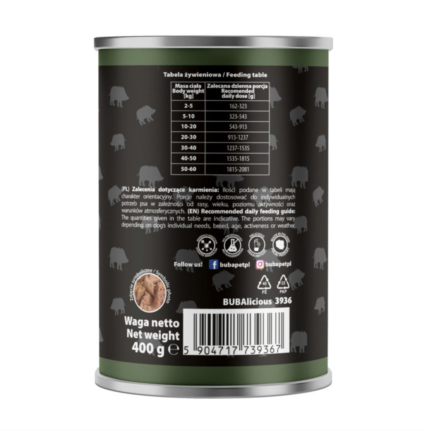 BUBA BUBALICIOUS MONO PURE MOKRA KARMA DLA PSA DZIK 400G
