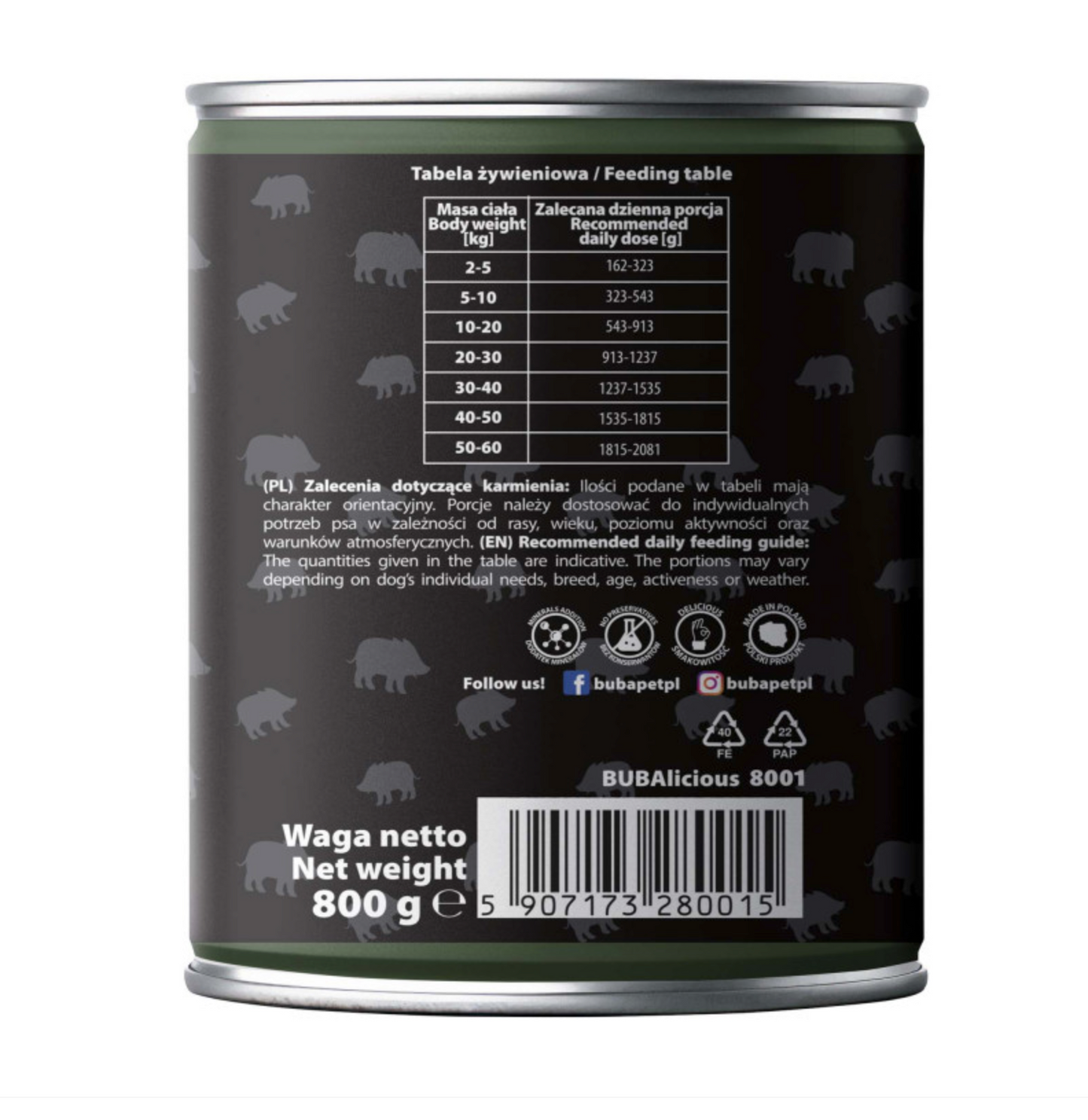 BUBA BUBALICIOUS MONO PURE MOKRA KARMA DLA PSA DZIK 800G