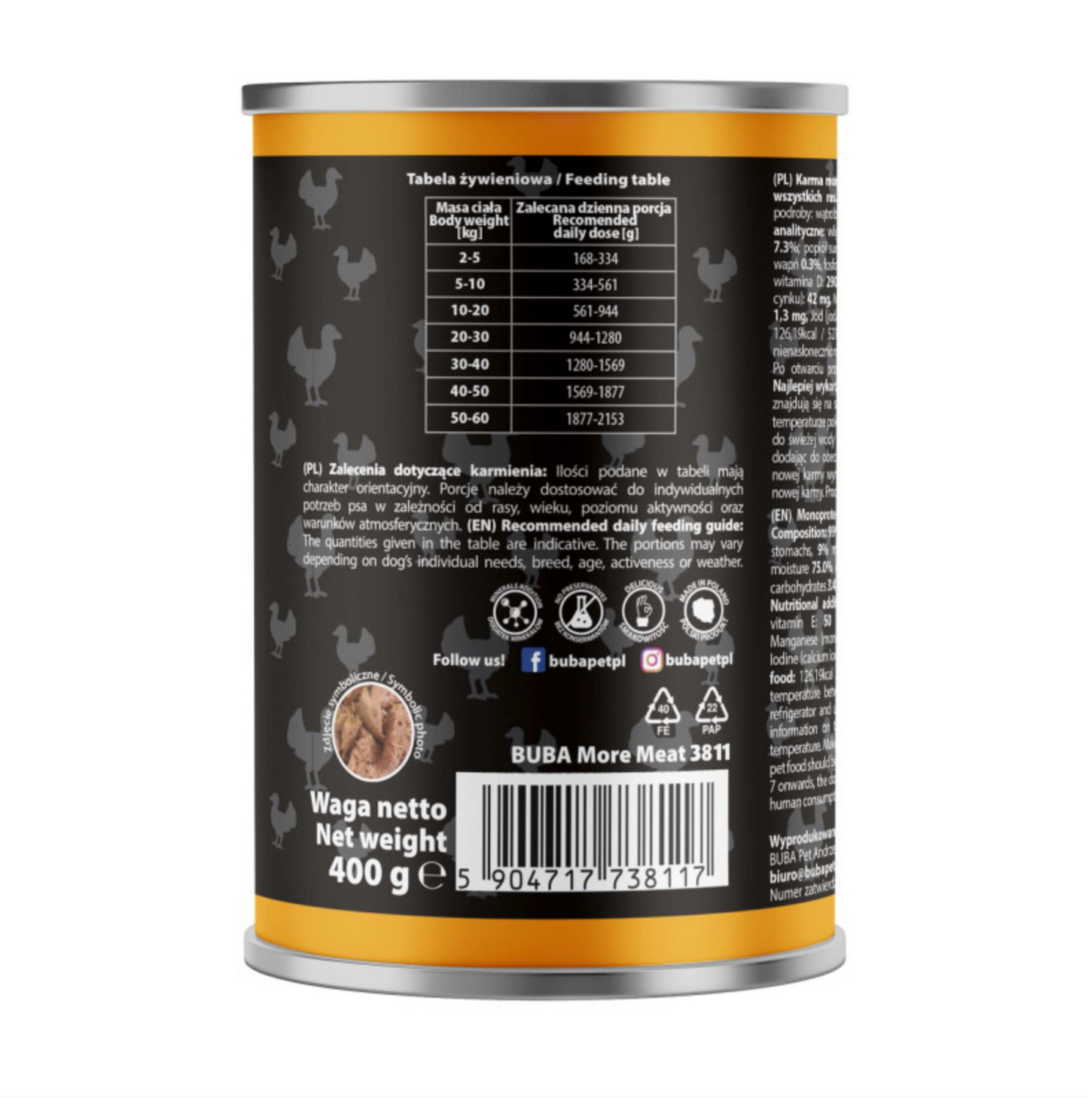 BUBA BUBALICIOUS MONO PURE MOKRA KARMA DLA PSA INDYK 400G