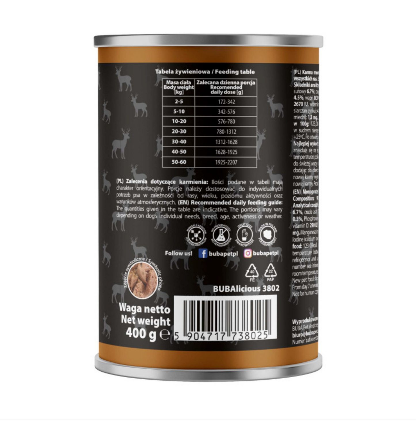 BUBA BUBALICIOUS MONO PURE MOKRA KARMA DLA PSA JELEŃ 400G