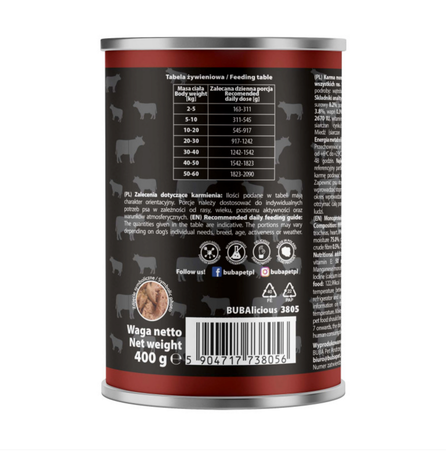 BUBA BUBALICIOUS MONO PURE MOKRA KARMA DLA PSA WOŁOWINA 400G