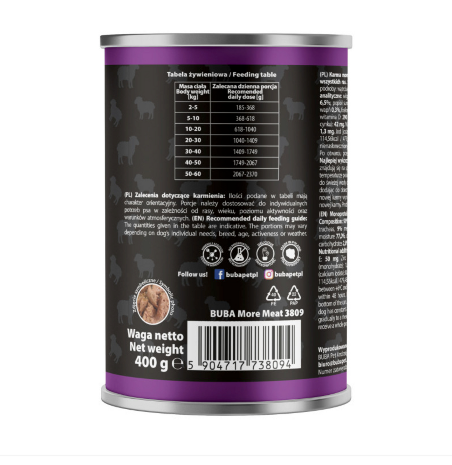 BUBA BUBALICIOUS MONO PURE MOKRA KARMA DLA PSA JAGNIĘCINA 400G